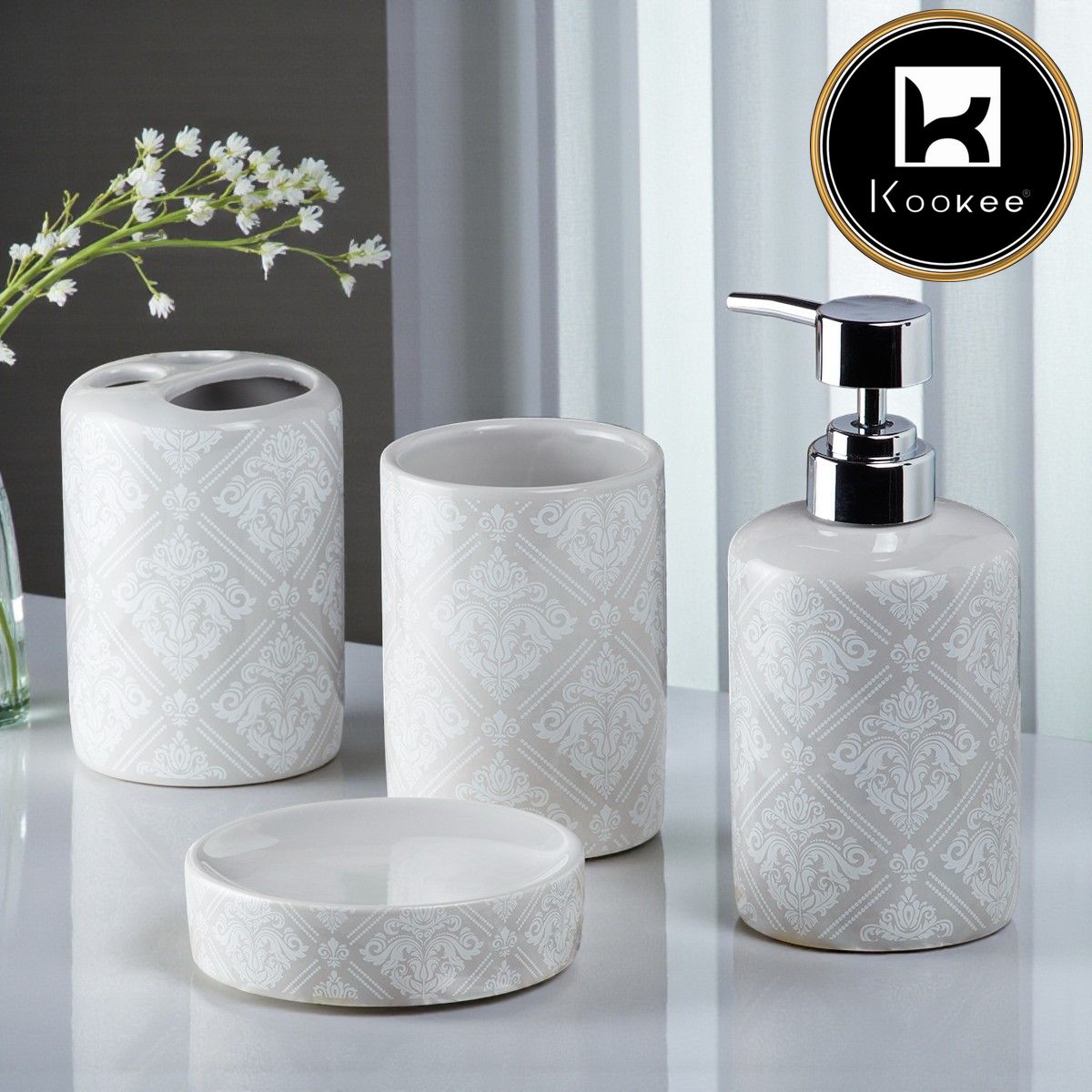 Kookee Ceramic Bathroom Sets, Grey, ART09754