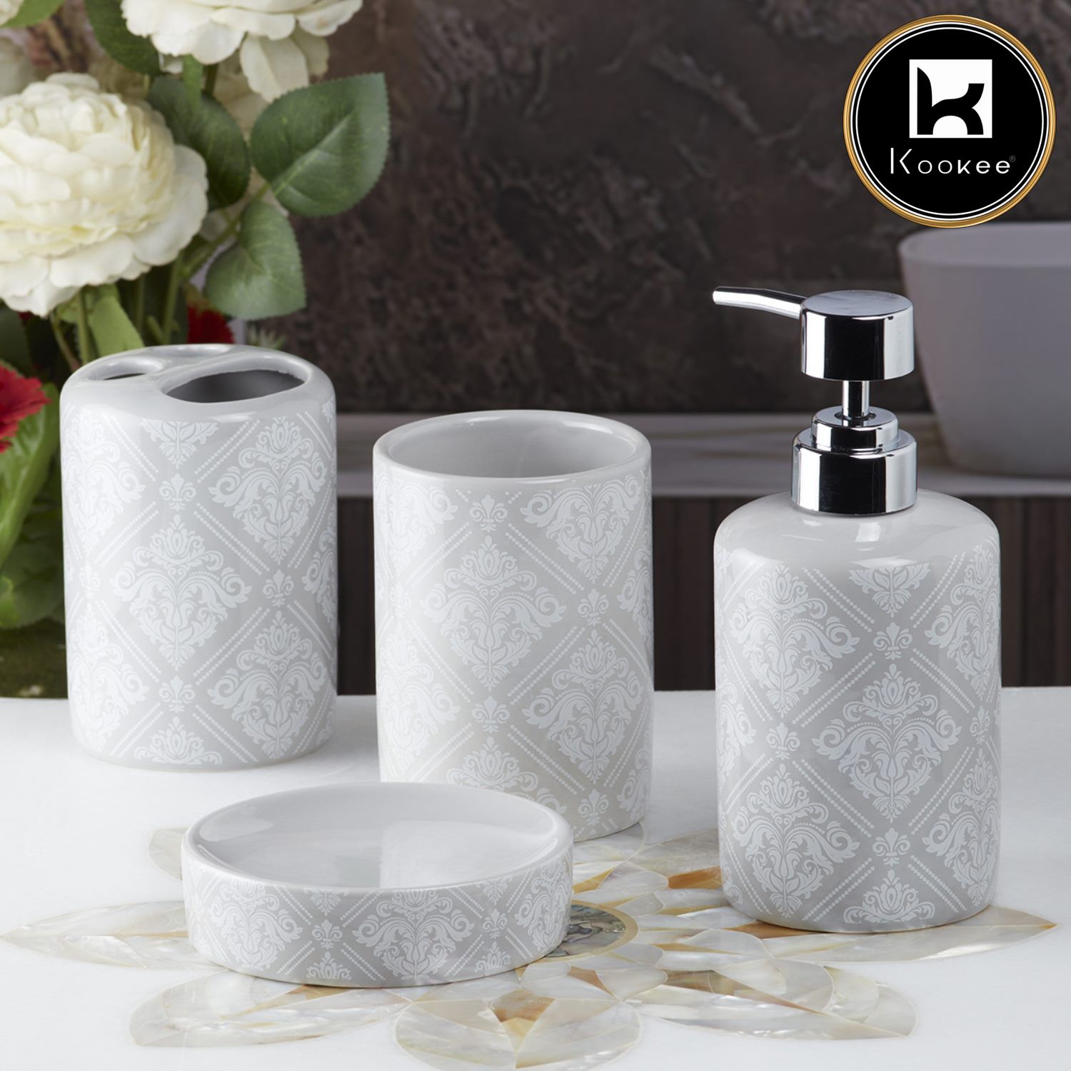 Ceramic Bathroom Set of 4 with Soap Dispenser (9754)