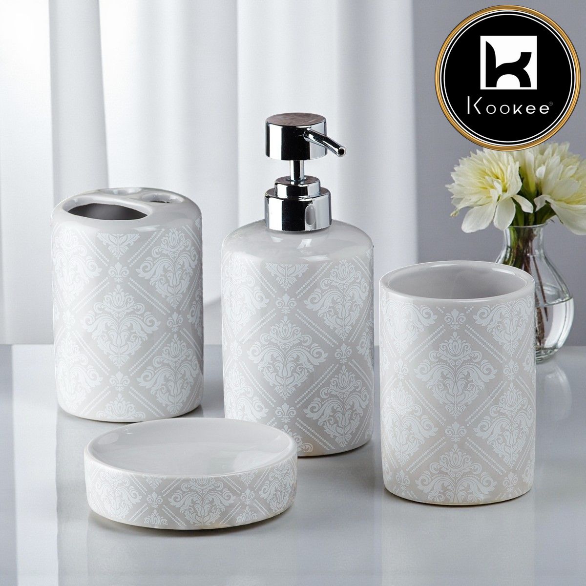 Kookee Ceramic Bathroom Sets, Grey, ART09754