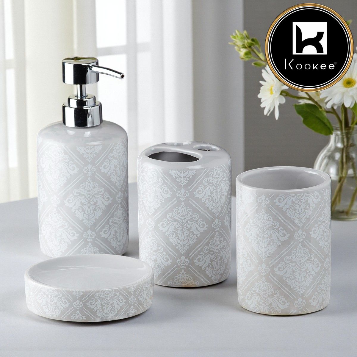 Kookee Ceramic Bathroom Sets, Grey, ART09754