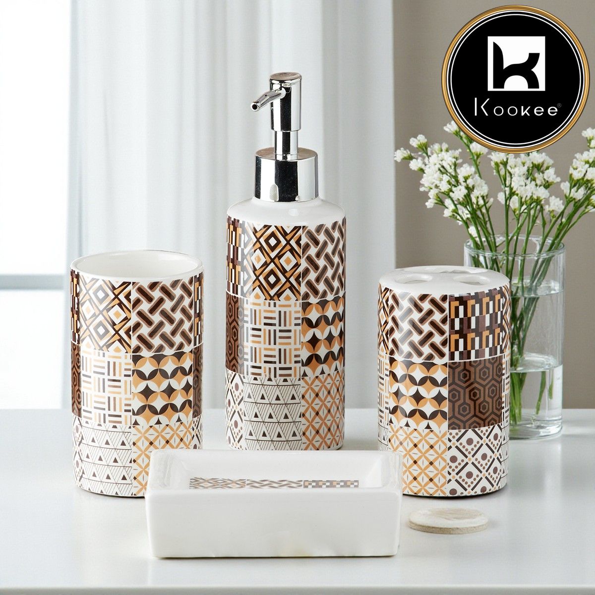 Ceramic Bathroom Set of 4 with Soap Dispenser (9755)
