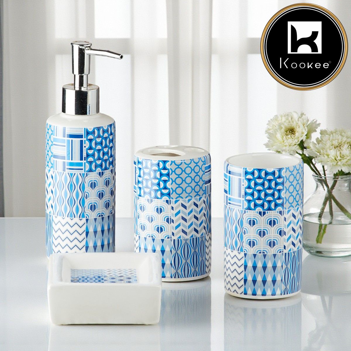 Kookee Ceramic Bathroom Sets, Blue, ART09756