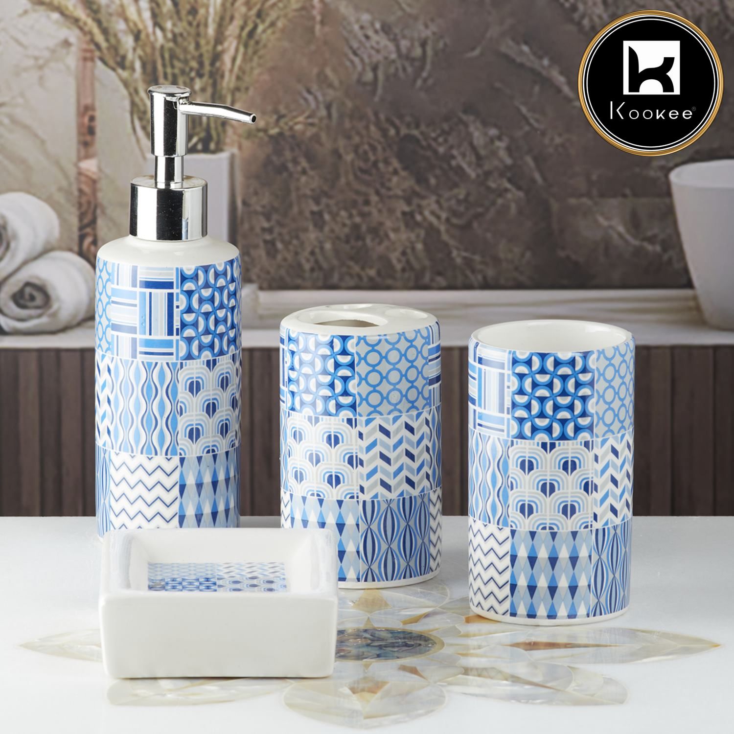 Ceramic Bathroom Set of 4 with Soap Dispenser (9756)