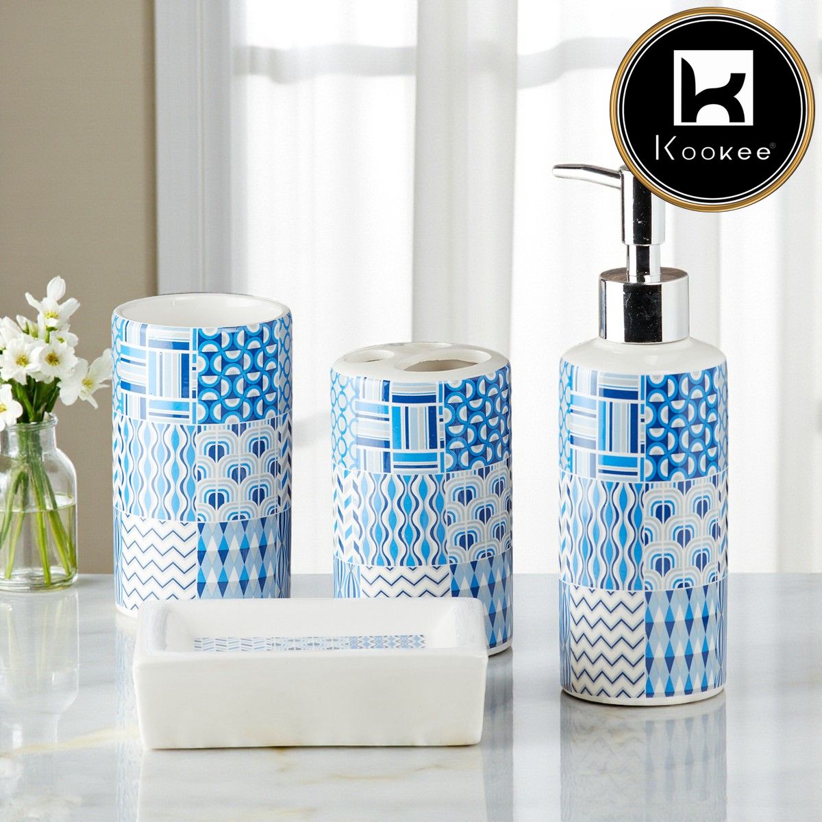 Kookee Ceramic Bathroom Sets, Blue, ART09756