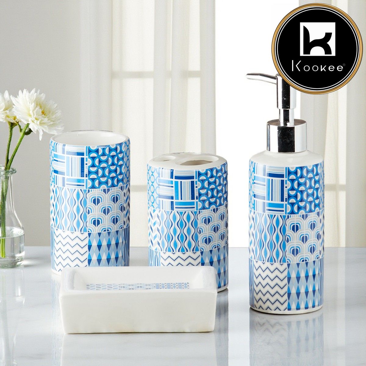 Kookee Ceramic Bathroom Sets, Blue, ART09756