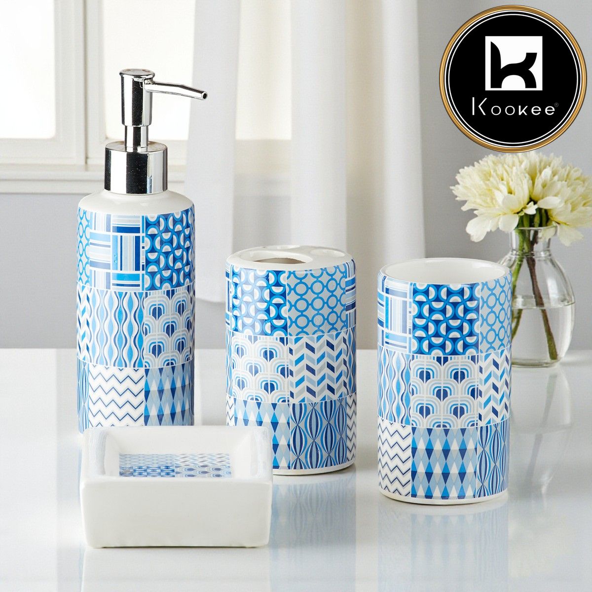 Kookee Ceramic Bathroom Sets, Blue, ART09756