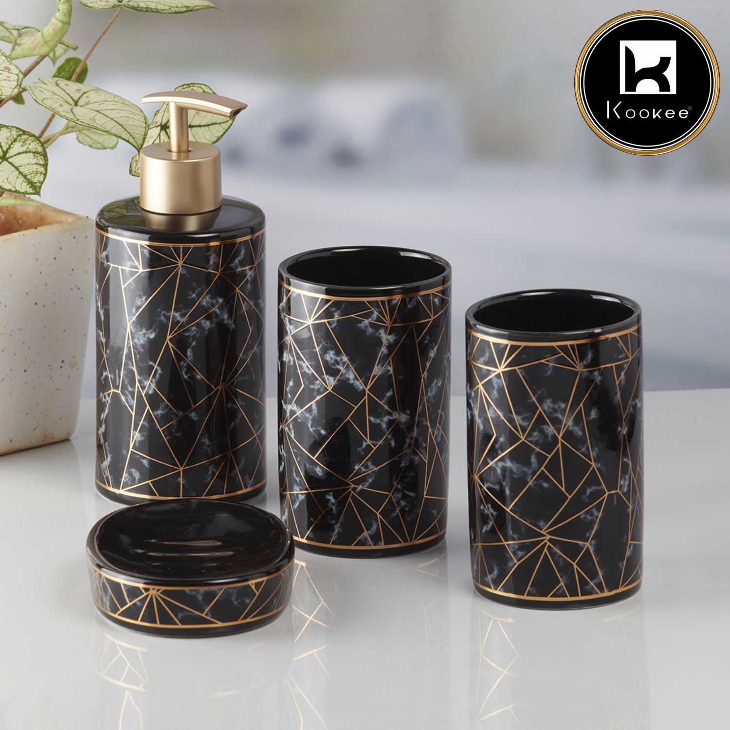 Kookee Ceramic Bathroom Sets, Black, ART09757