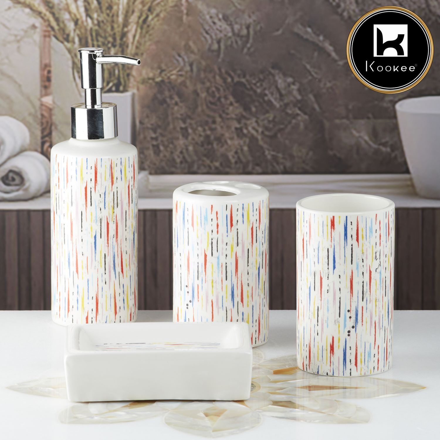 Ceramic Bathroom Set of 4 with Soap Dispenser (9758)