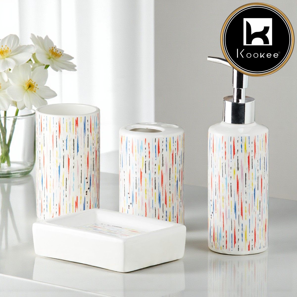 Ceramic Bathroom Set of 4 with Soap Dispenser (V-CBS-071-7)