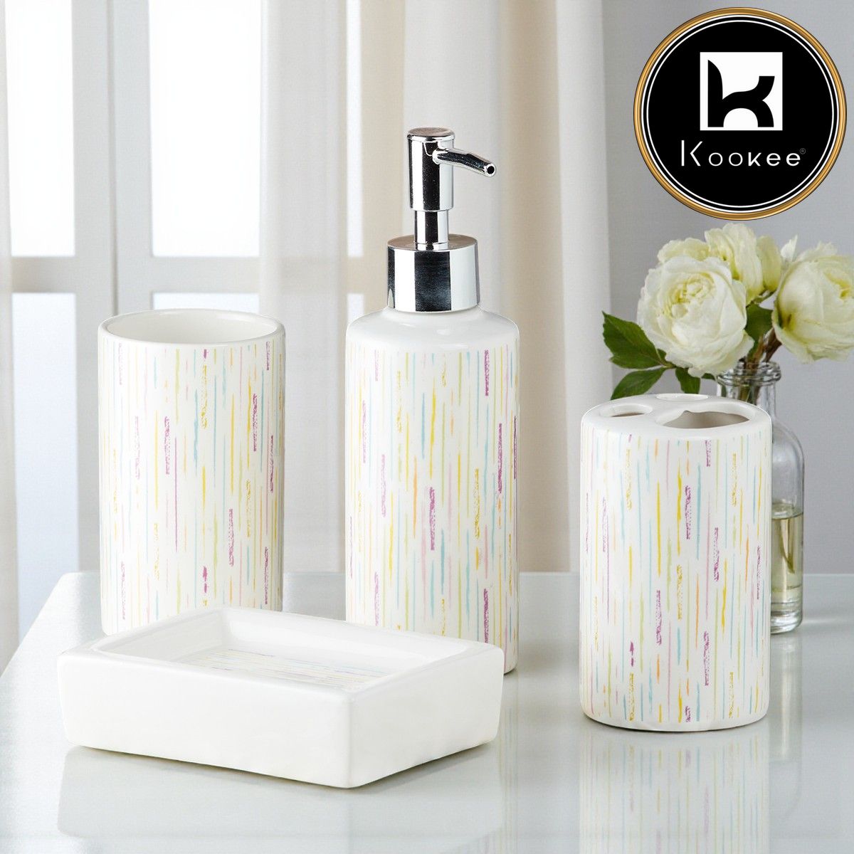 Kookee Ceramic Bathroom Sets, Multi, ART09759