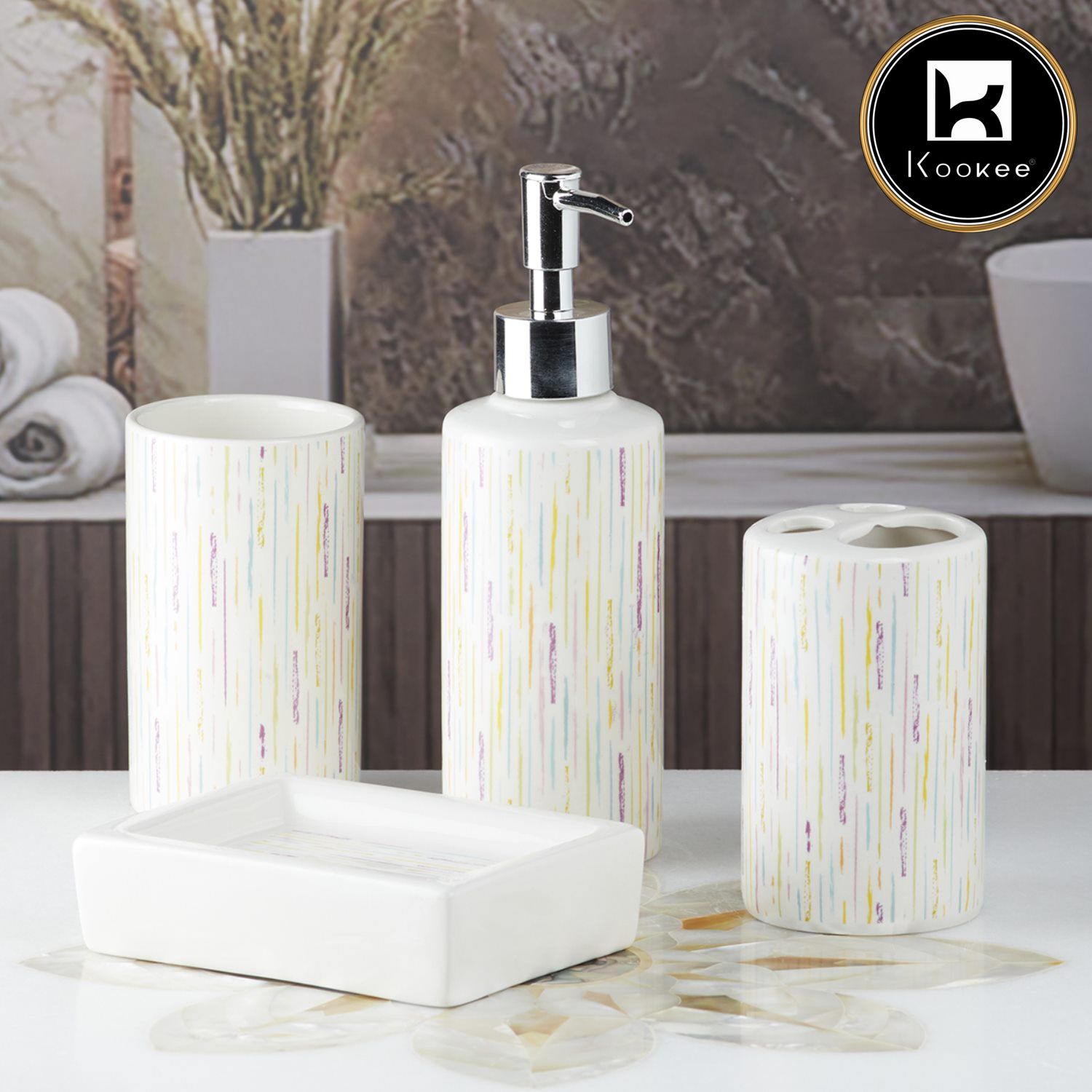 Ceramic Bathroom Set of 4 with Soap Dispenser (9759)