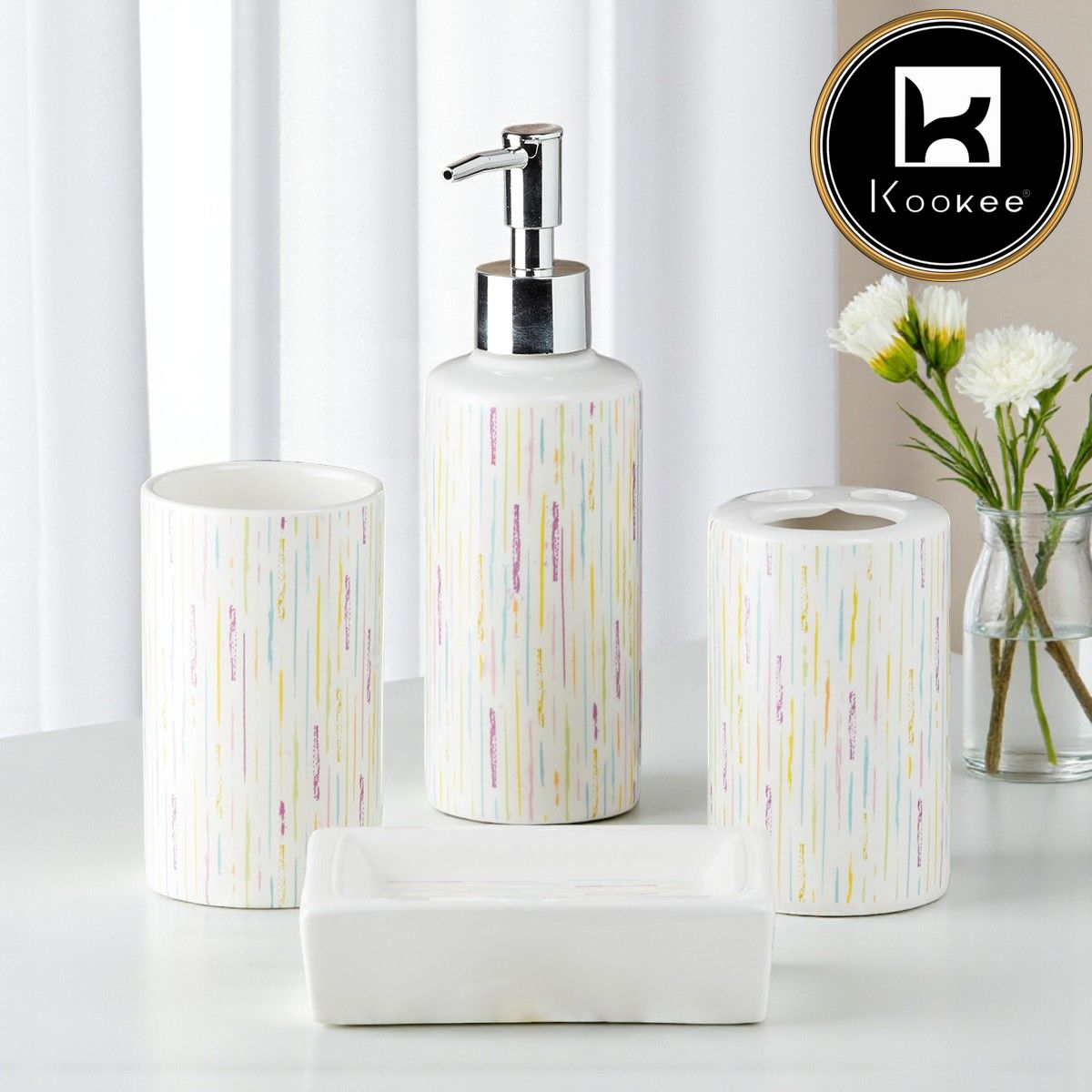 Ceramic Bathroom Set of 4 with Soap Dispenser (9759)