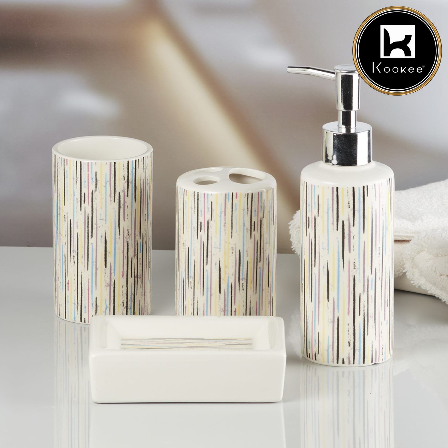 Ceramic Bathroom Set of 4 with Soap Dispenser (9760)