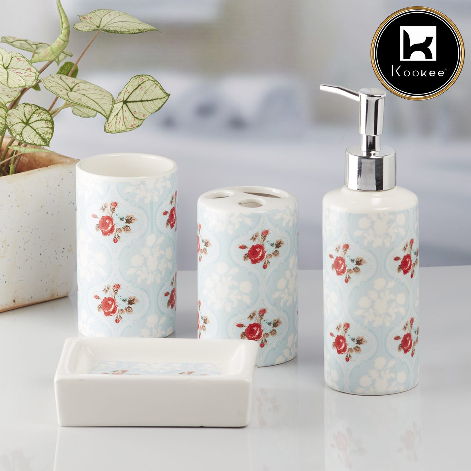 Ceramic Bathroom Set of 4 with Soap Dispenser (V-CBS-071-4)