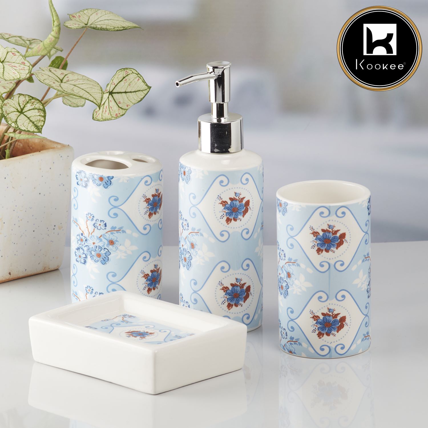 Kookee Ceramic Bathroom Sets, Blue, ART09762