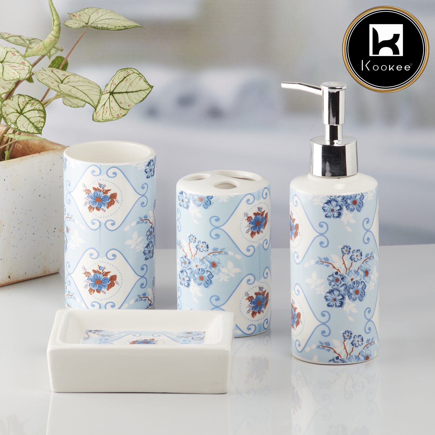 Ceramic Bathroom Set of 4 with Soap Dispenser (9762)