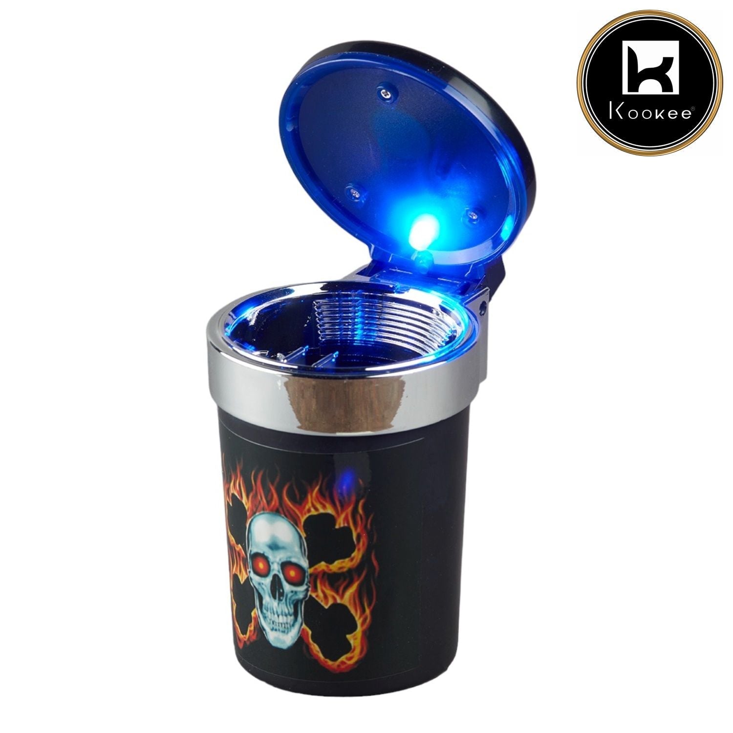 Kookee Plastic Car Ashtray Bucket with Lid and LED for Smokers (9788)