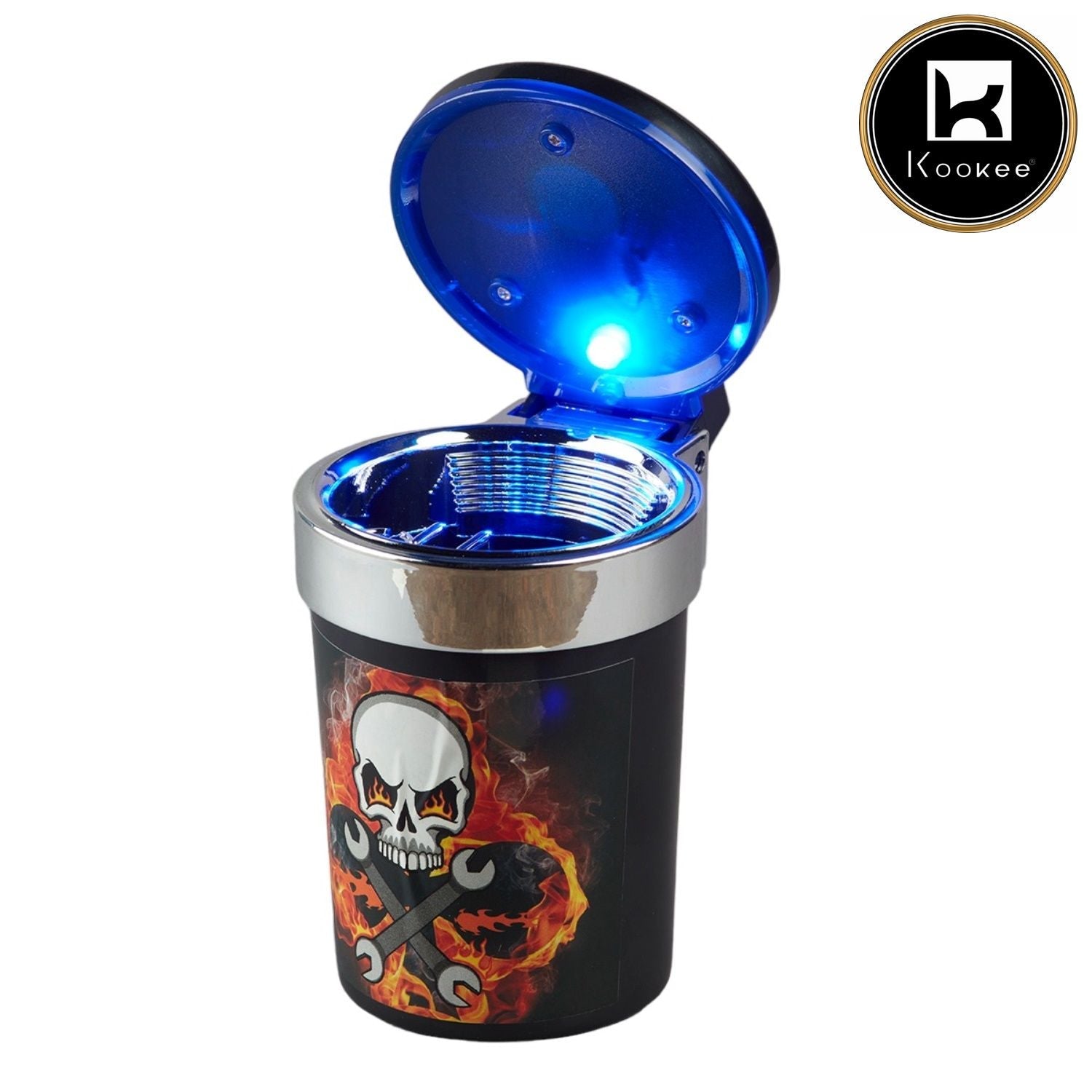 Kookee Plastic Car Ashtray Bucket with Lid and LED for Smokers (9789)