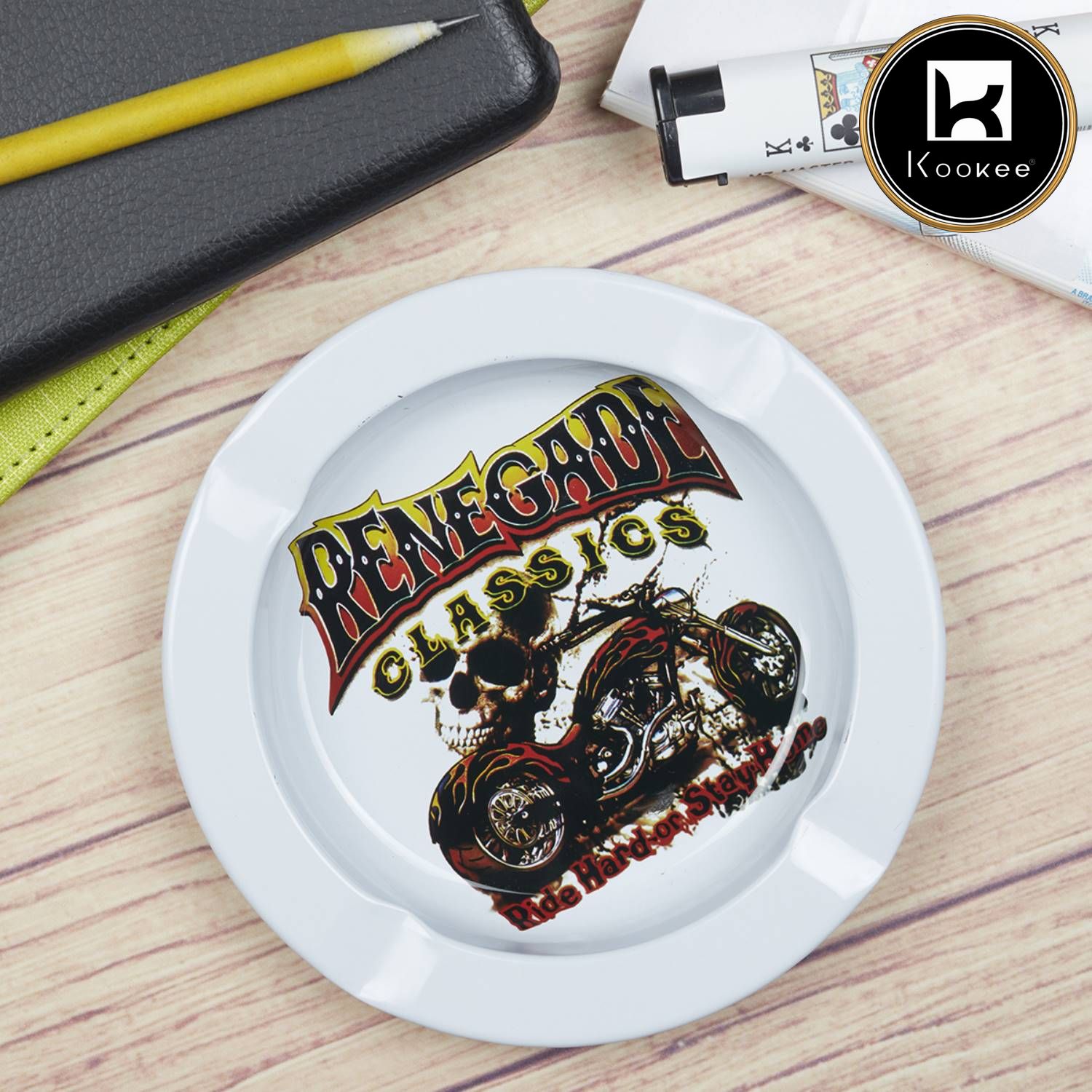 Kookee Metal Tin Printed Ashtray for Smokers, Light Weight (9804)
