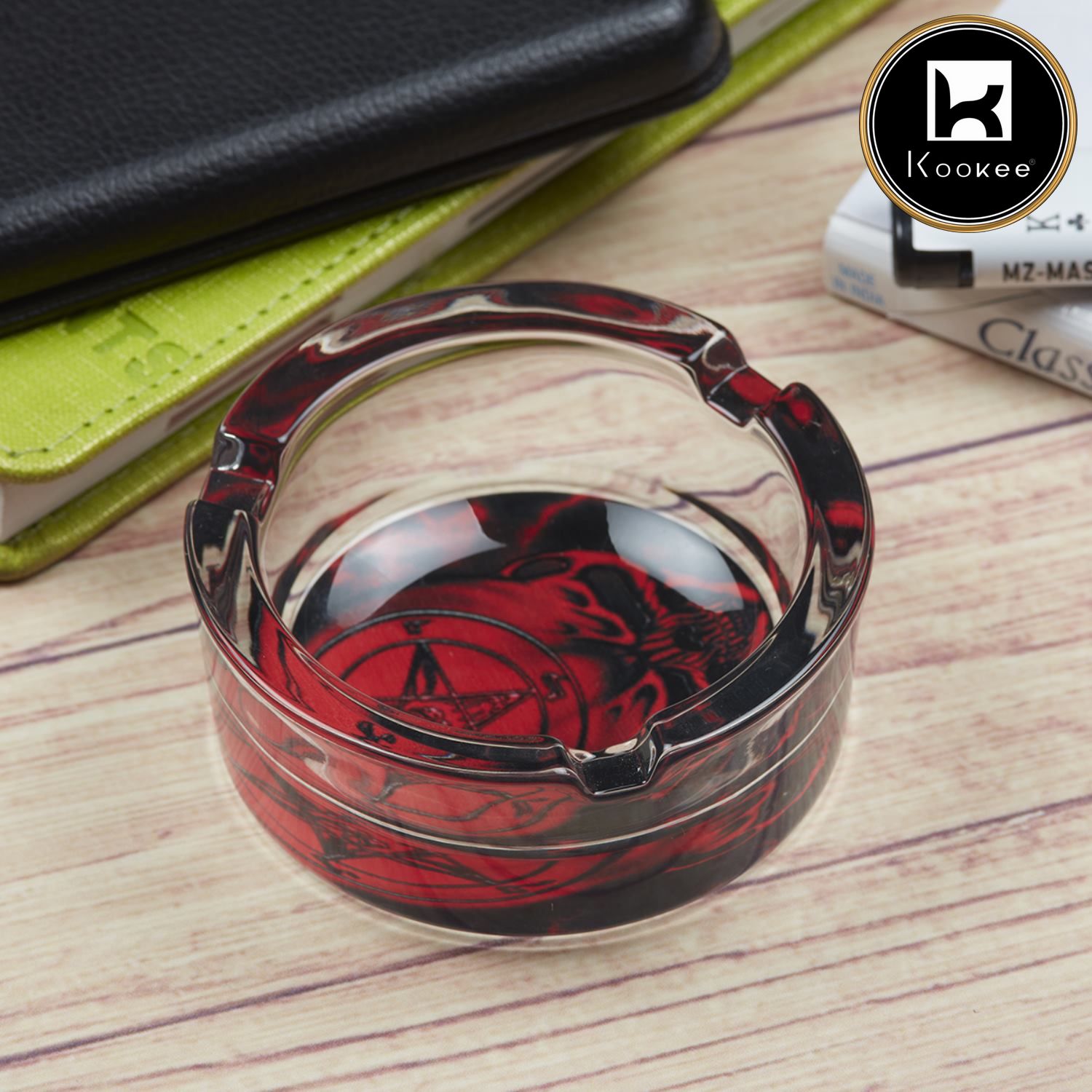 Glass Ashtray for Smokers, Printed, Round (9810)