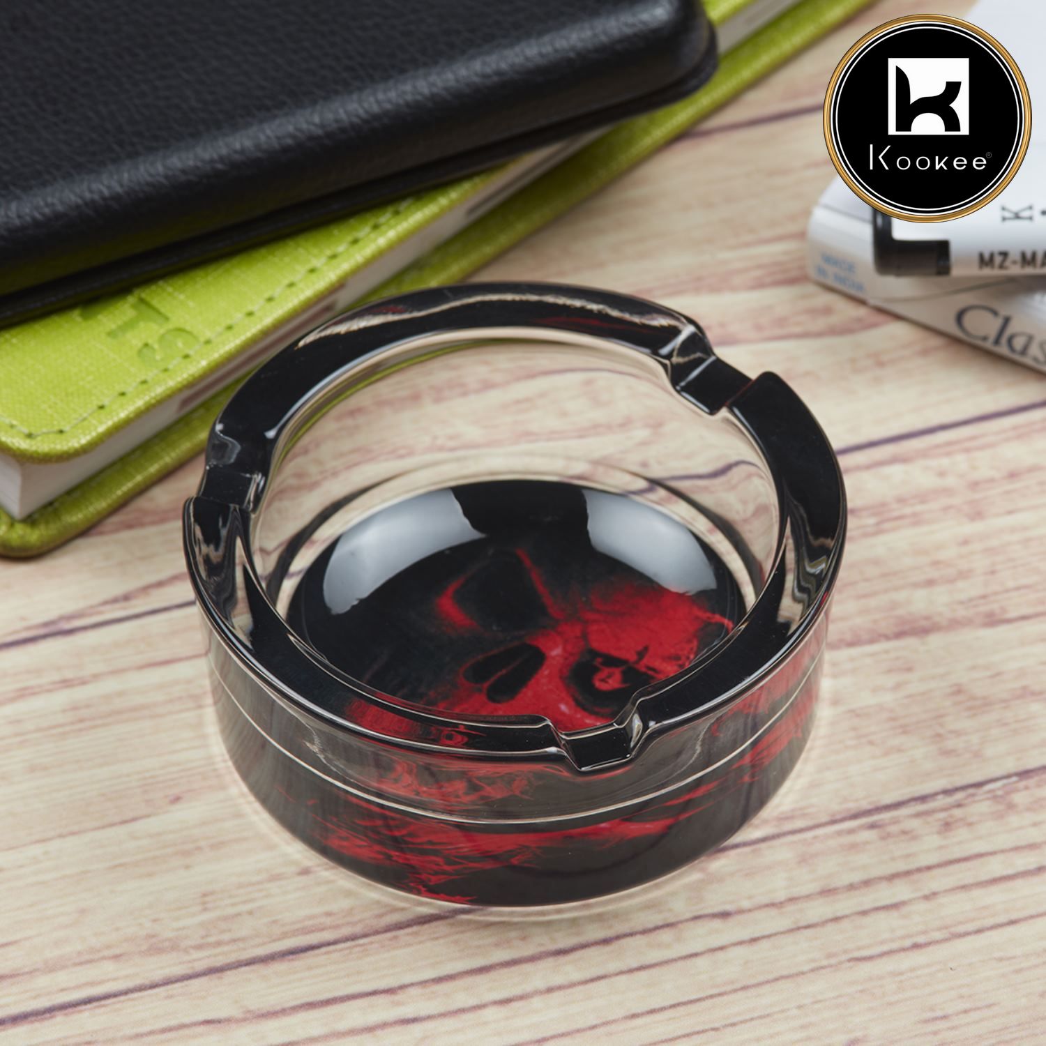 Glass Ashtray for Smokers, Printed, Round (9811)