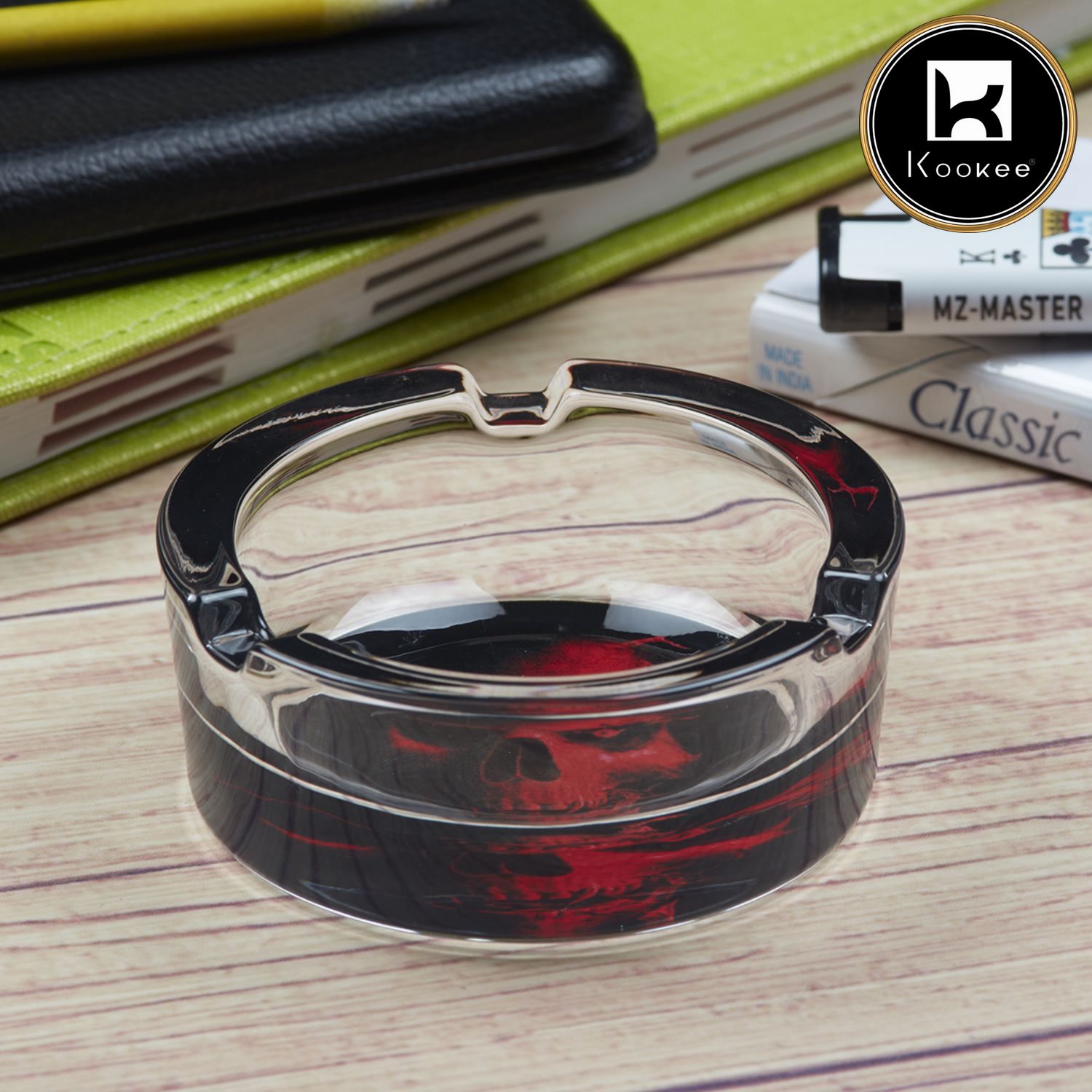 Glass Ashtray for Smokers, Printed, Round (9811)