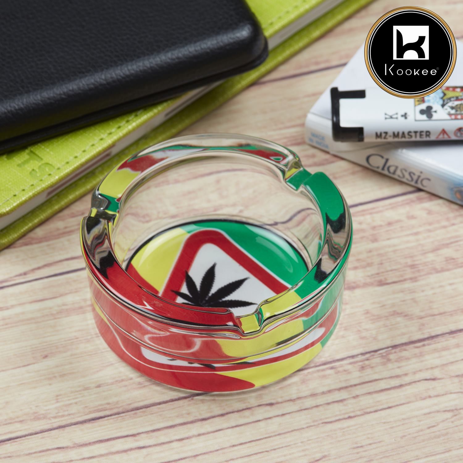 Glass Ashtray for Smokers, Printed, Round (9819)