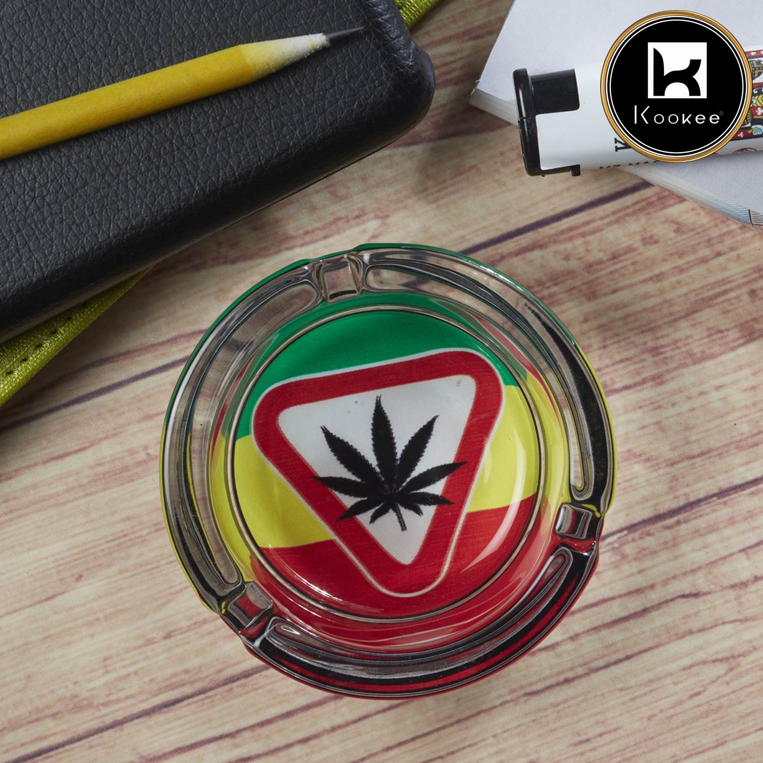 Glass Ashtray for Smokers, Printed, Round (9819)