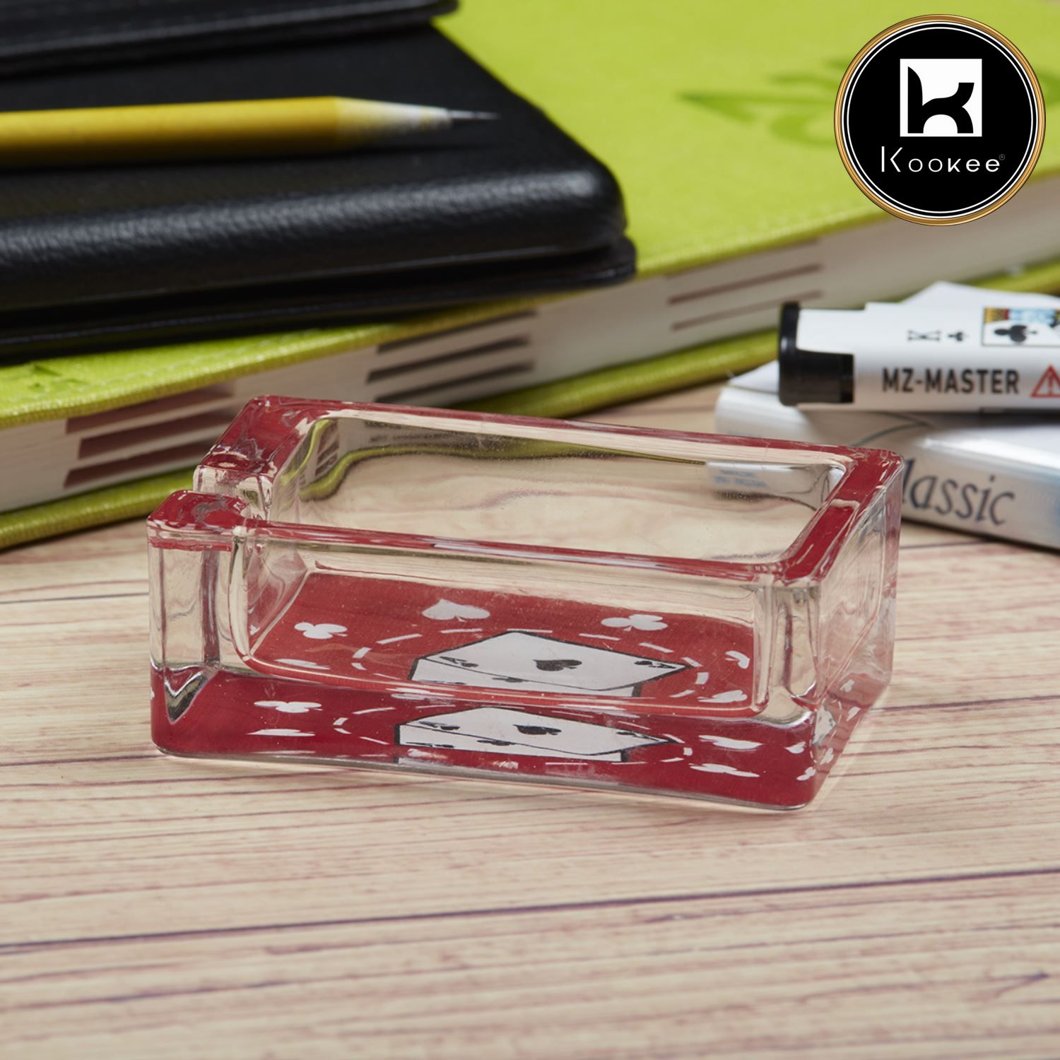 Glass Ashtray for Smokers, Printed, Rectangle (9825)