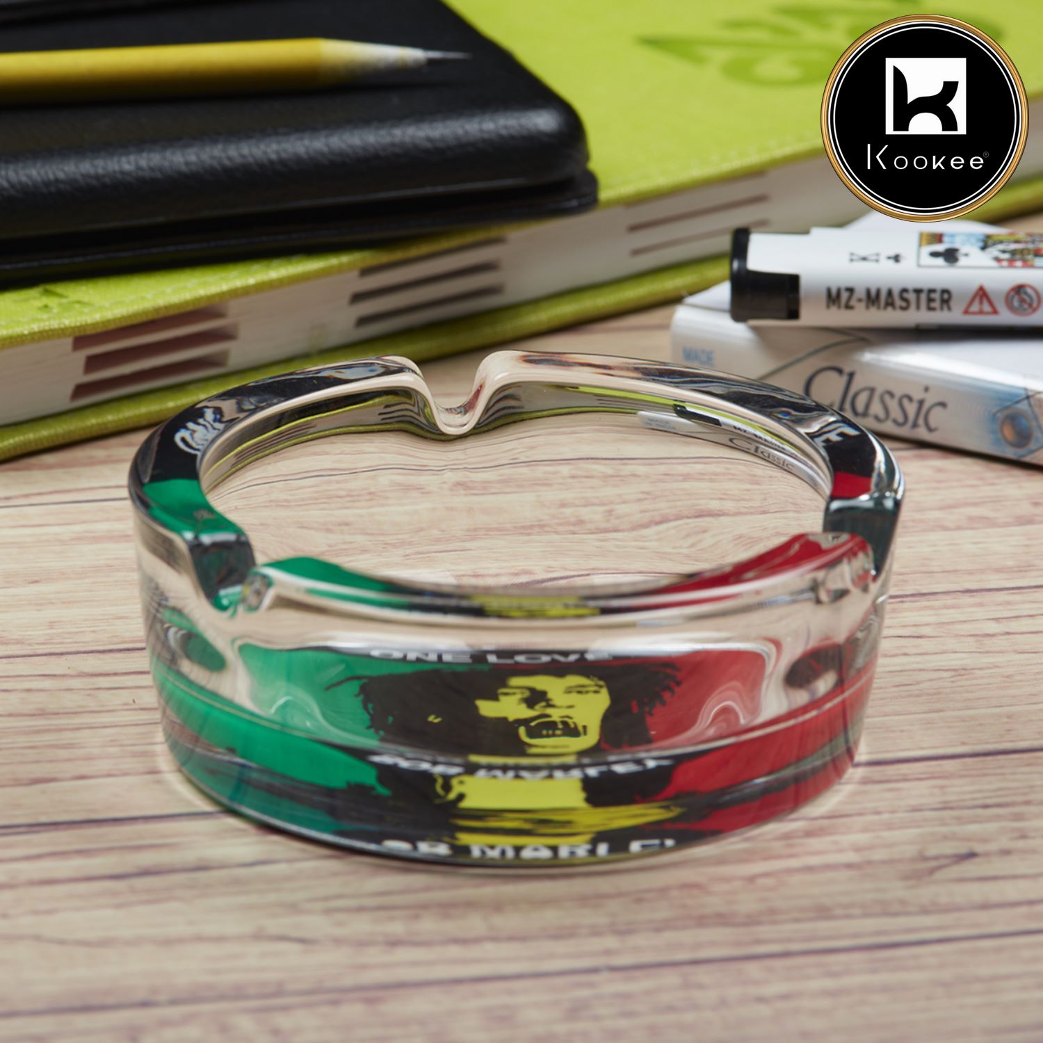 Glass Ashtray for Smokers, Printed, Round (V-ASH-005-4)