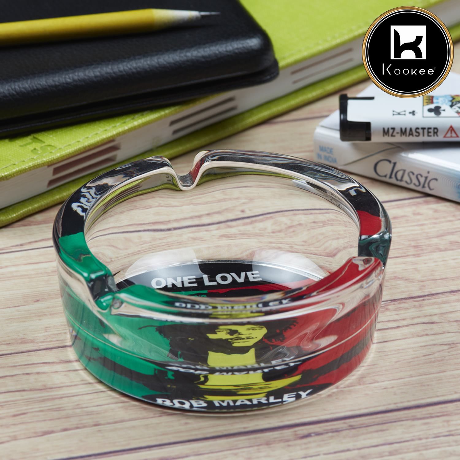 Glass Ashtray for Smokers, Printed, Round (V-ASH-005-4)