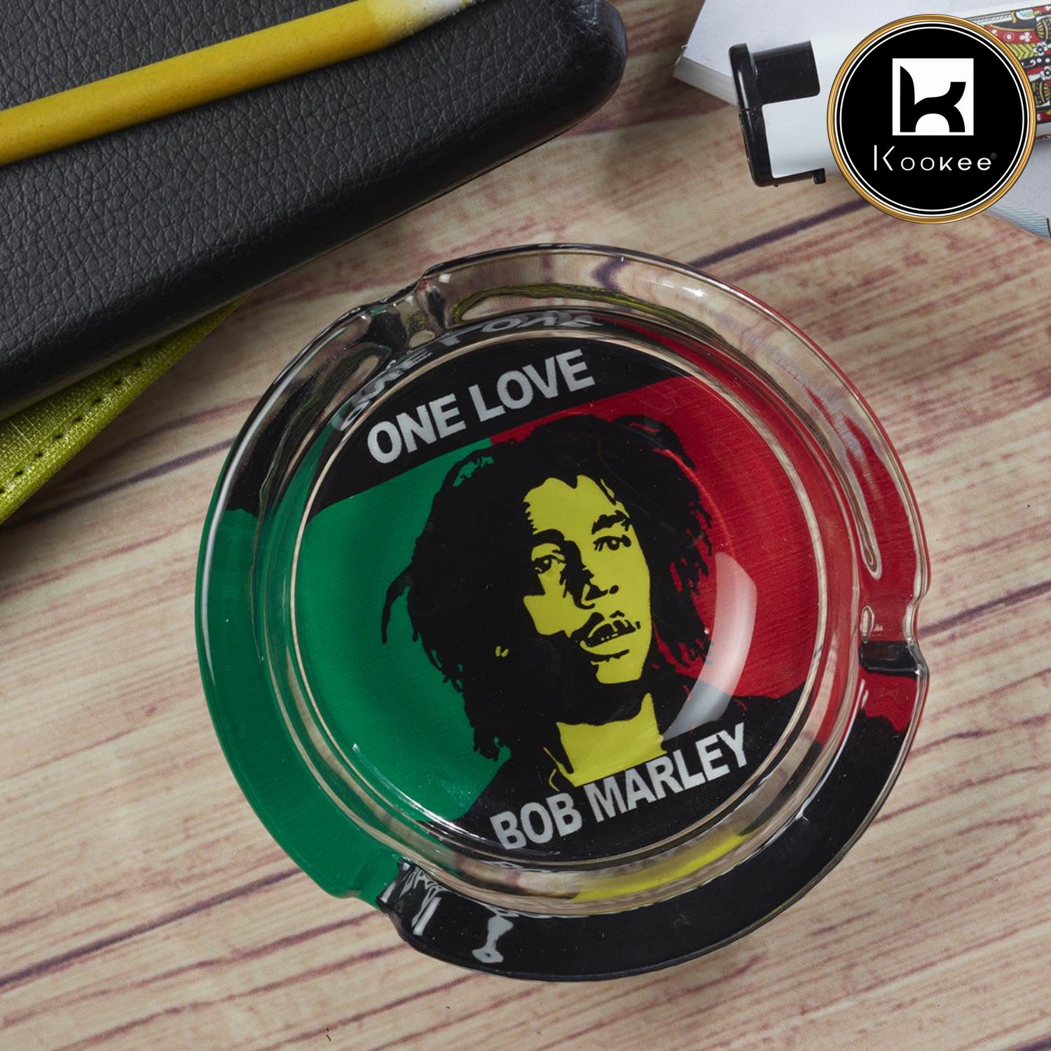 Kookee Glass Ashtray for Smokers, Printed, Round (9830)