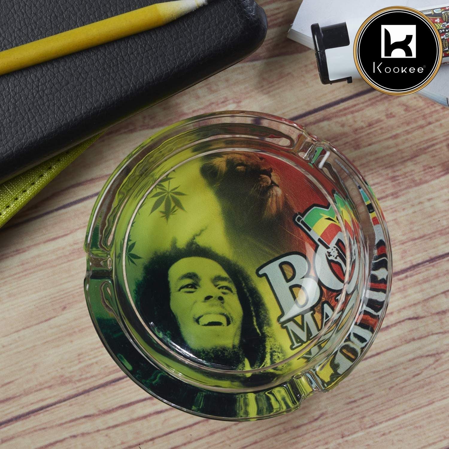 Kookee Glass Ashtray for Smokers, Printed, Round (9832)