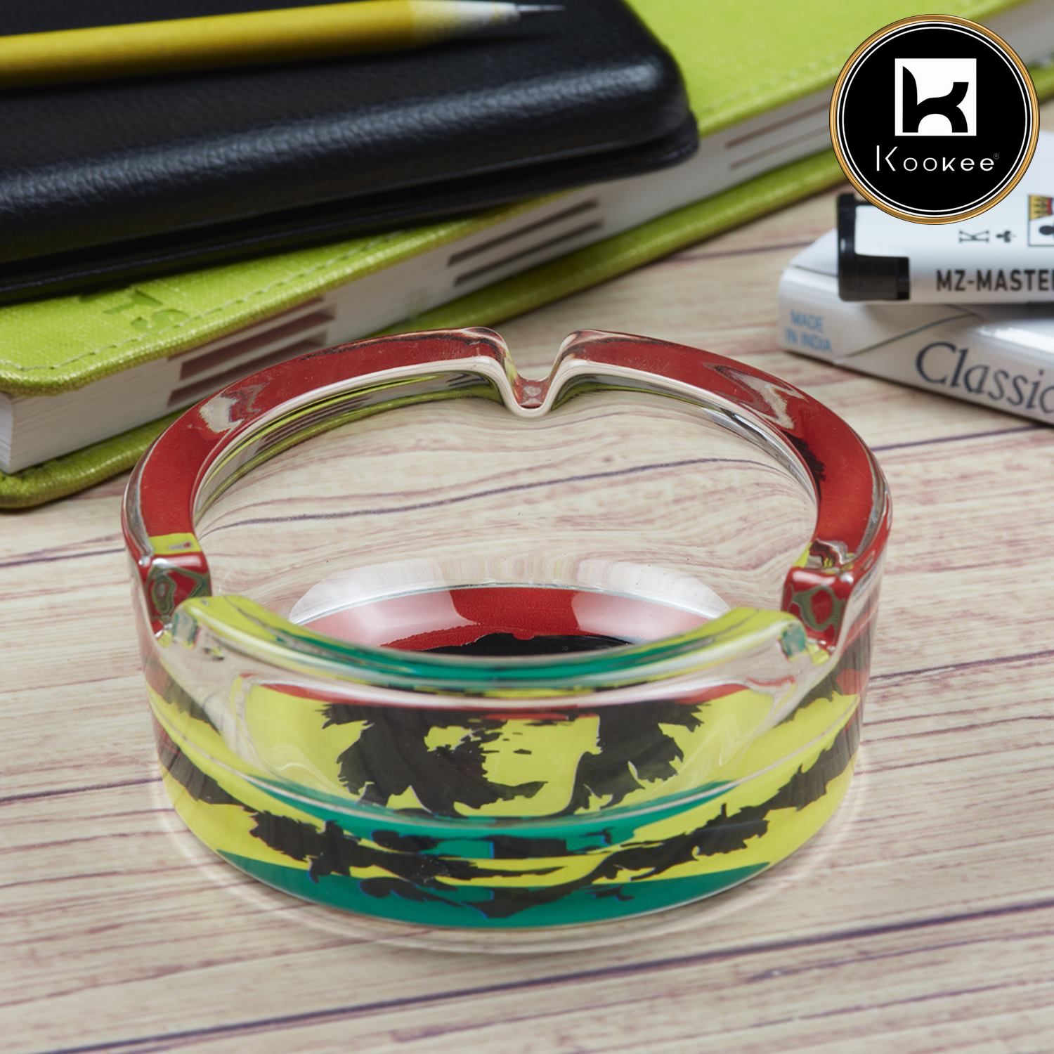 Glass Ashtray for Smokers, Printed, Round (9834)