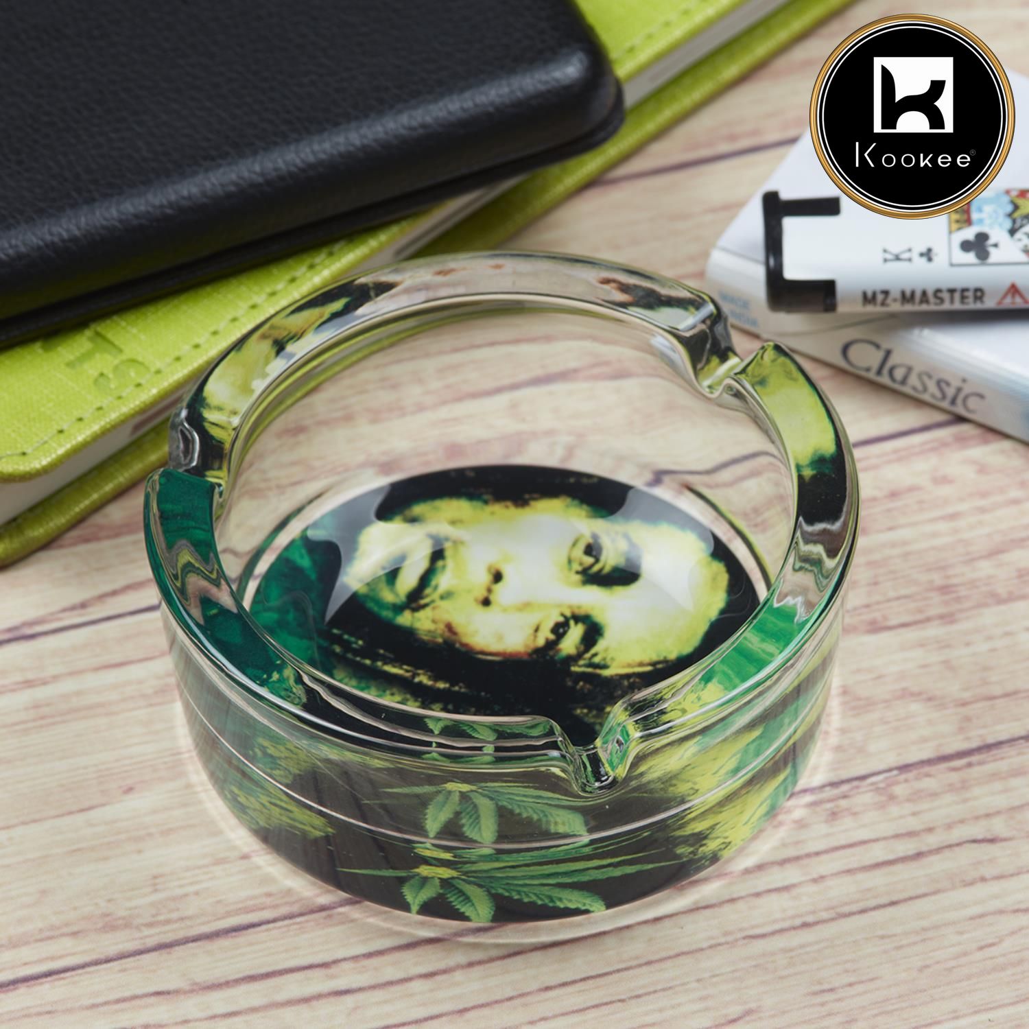 Glass Ashtray for Smokers, Printed, Round (9835)