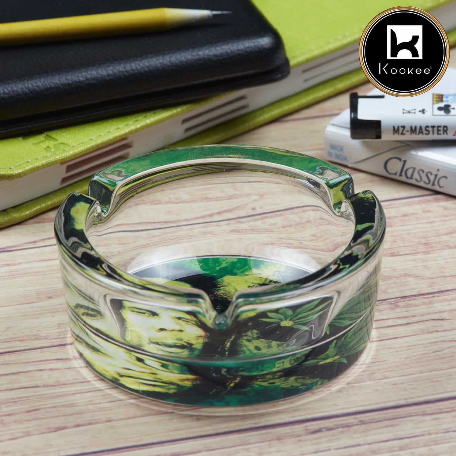 Glass Ashtray for Smokers, Printed, Round (9835)