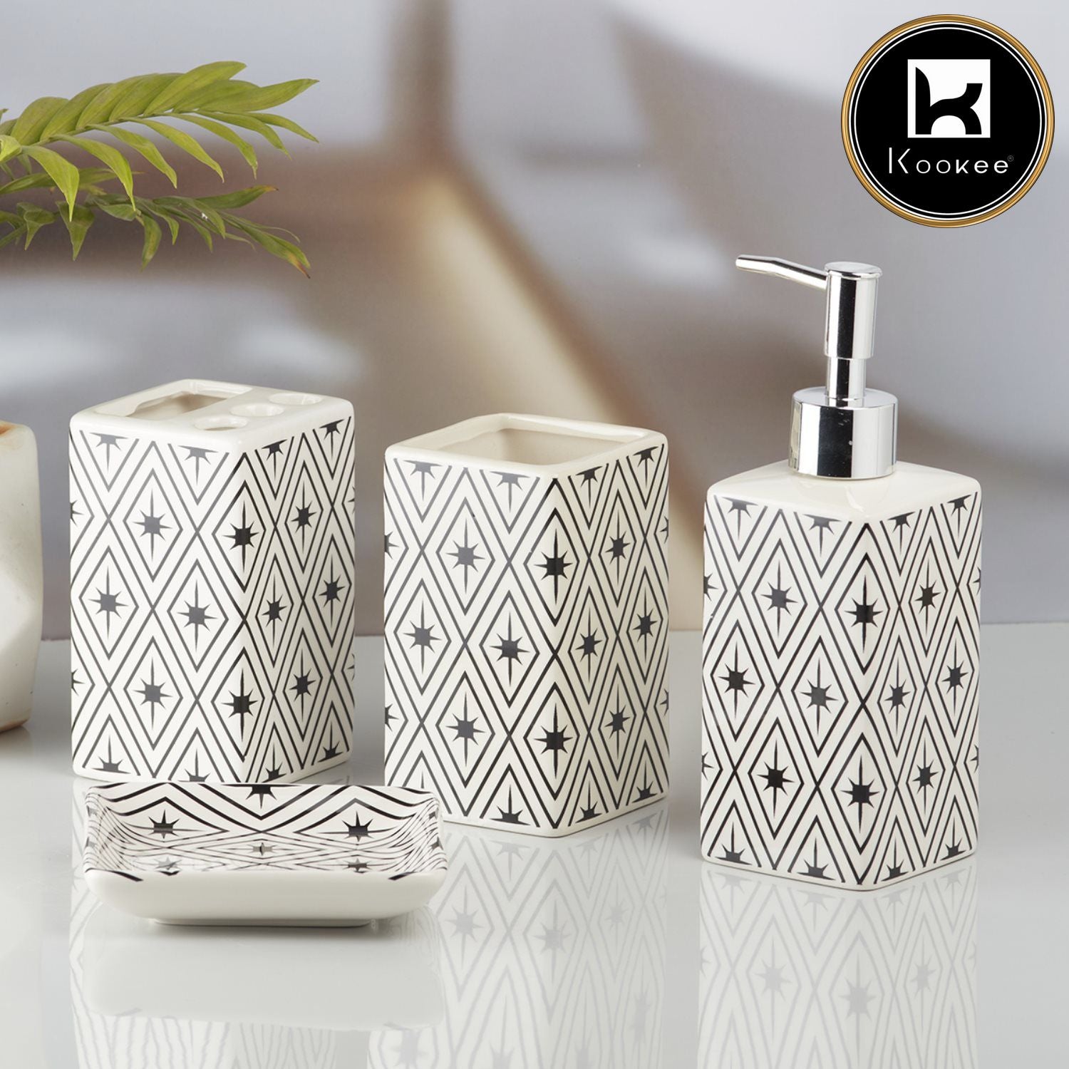 Ceramic Bathroom Set of 4 with Soap Dispenser (9843)