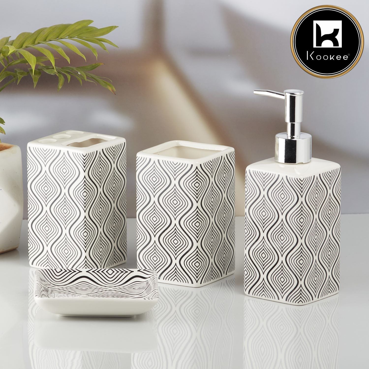 Ceramic Bathroom Set of 4 with Soap Dispenser (9844)