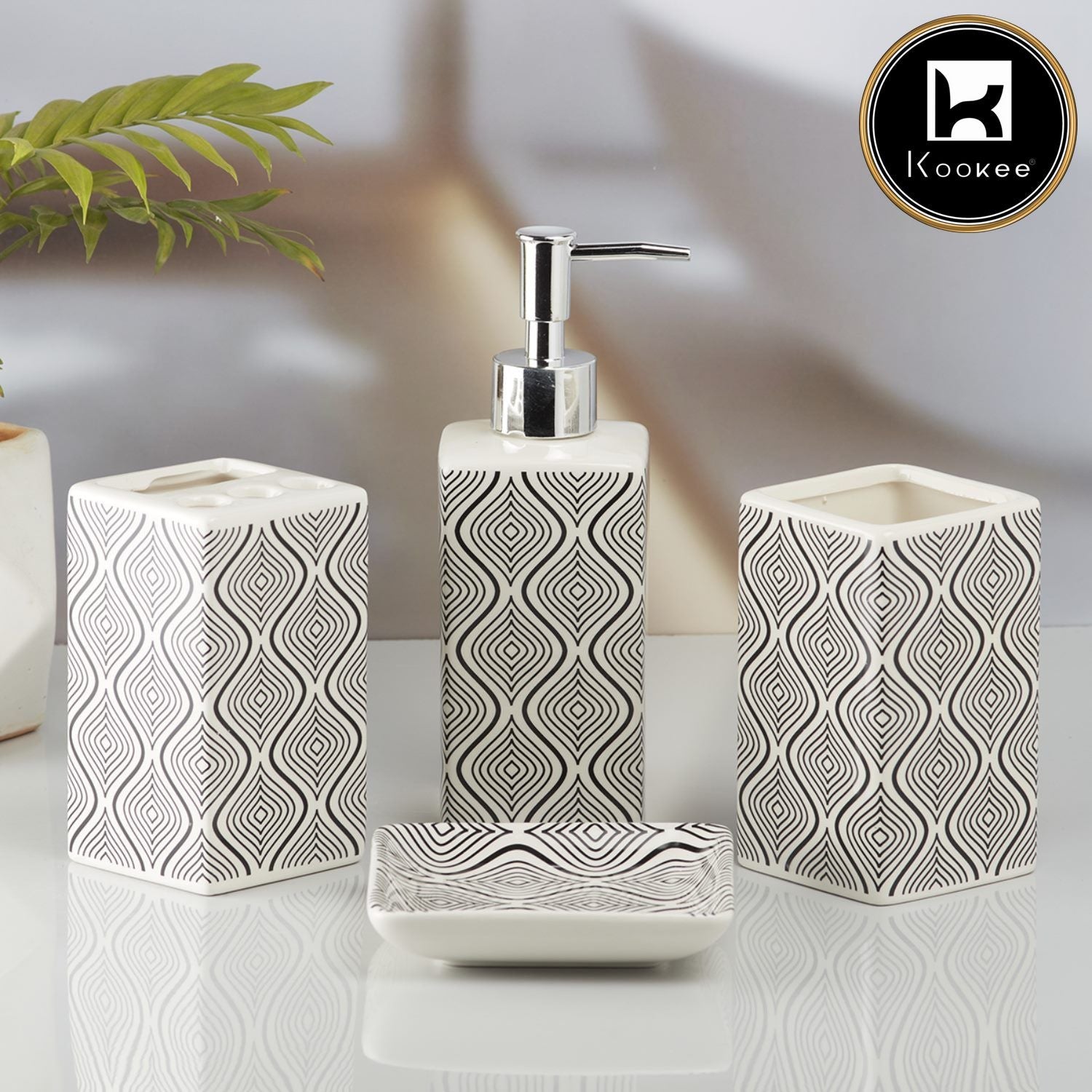 Ceramic Bathroom Set of 4 with Soap Dispenser (9844)