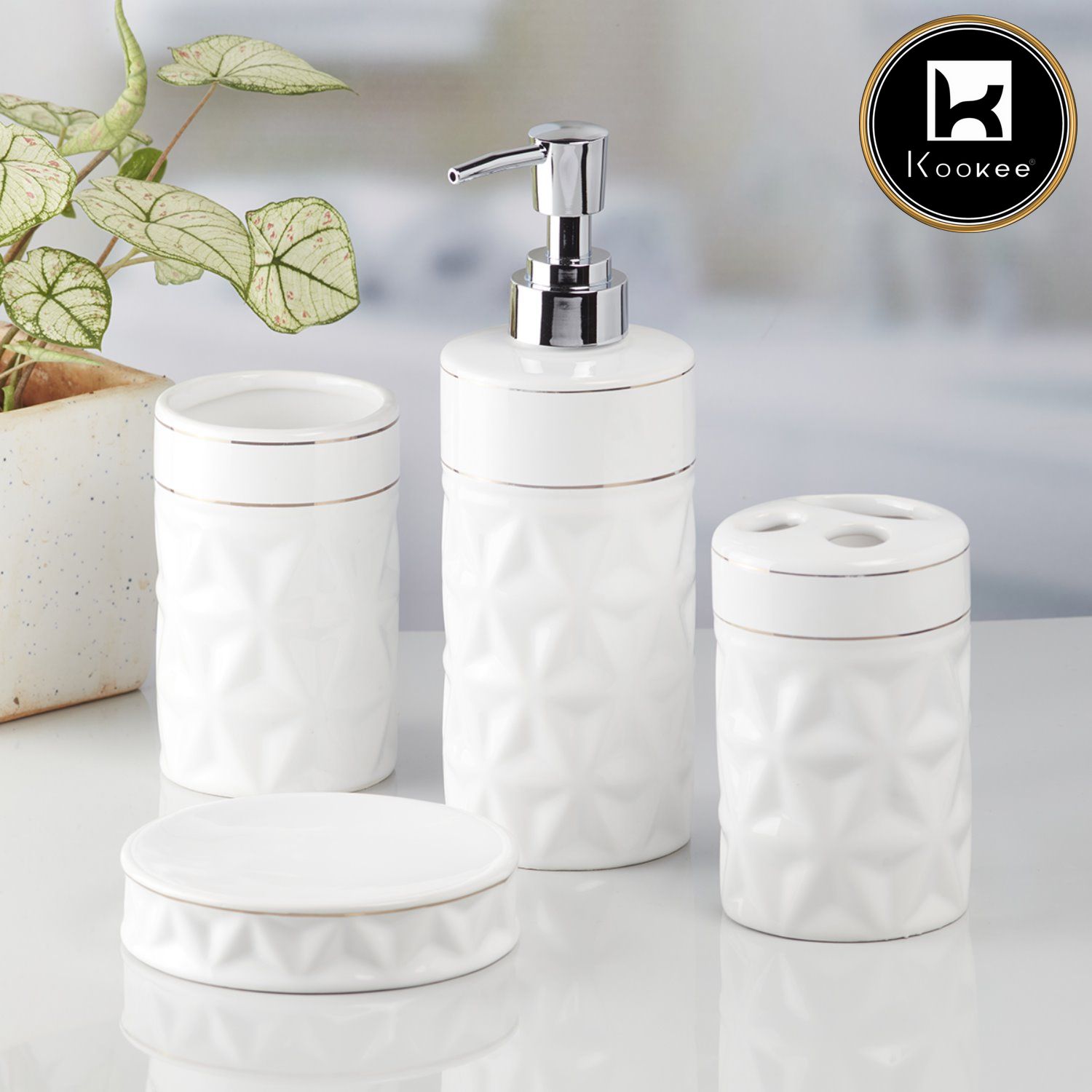 Kookee Ceramic Bathroom Sets, White, ART09847