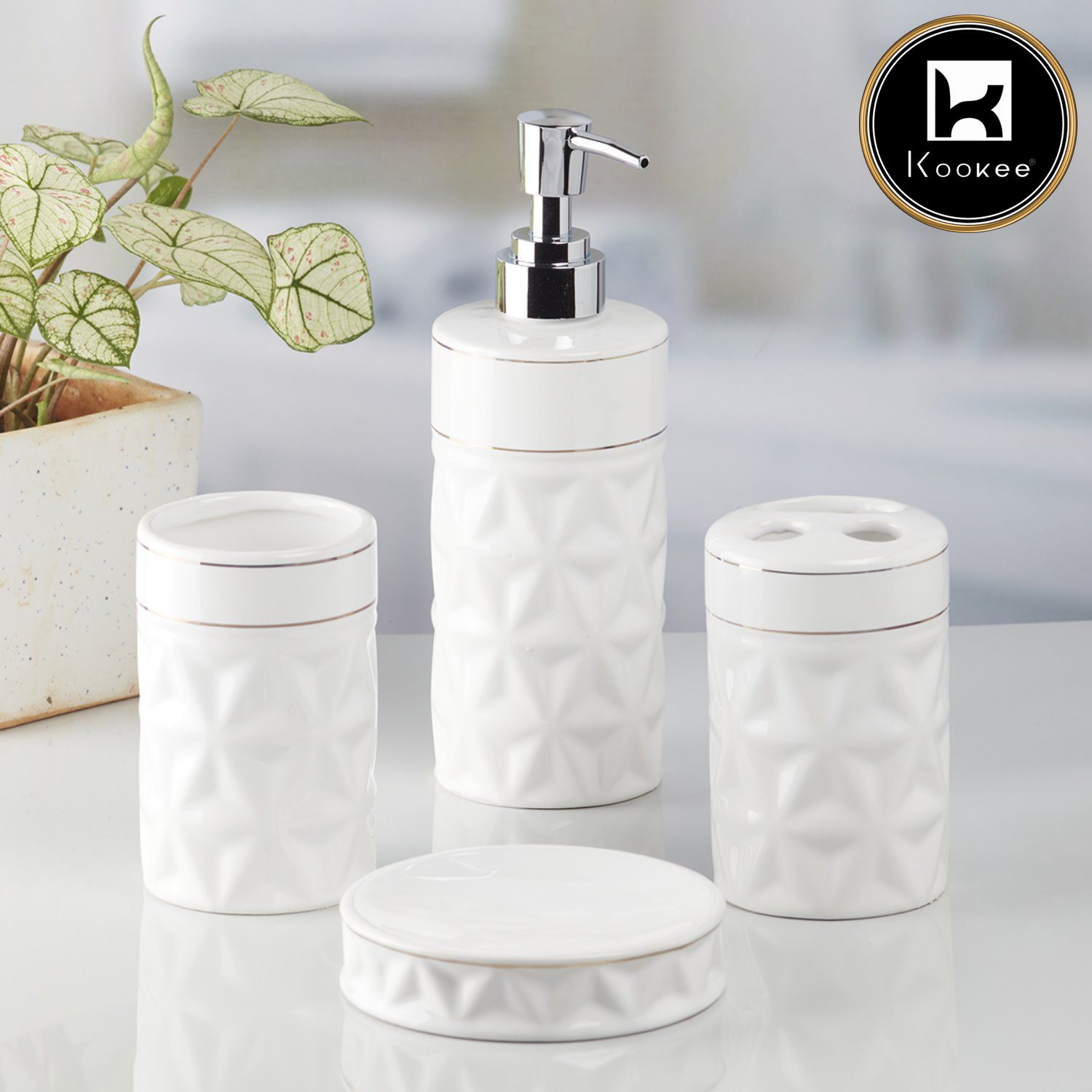 Ceramic Bathroom Accessories Set of 4 with Soap Dispenser (9847)