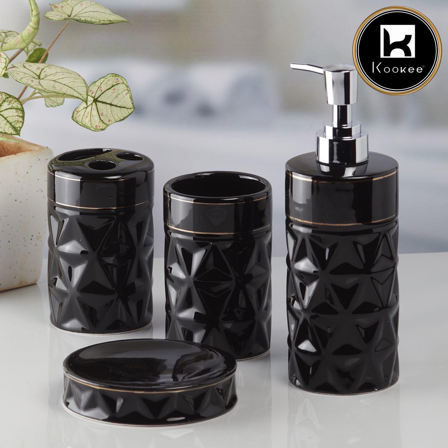 Ceramic Bathroom Accessories Set of 4 with Soap Dispenser (V-CBS-032-1)