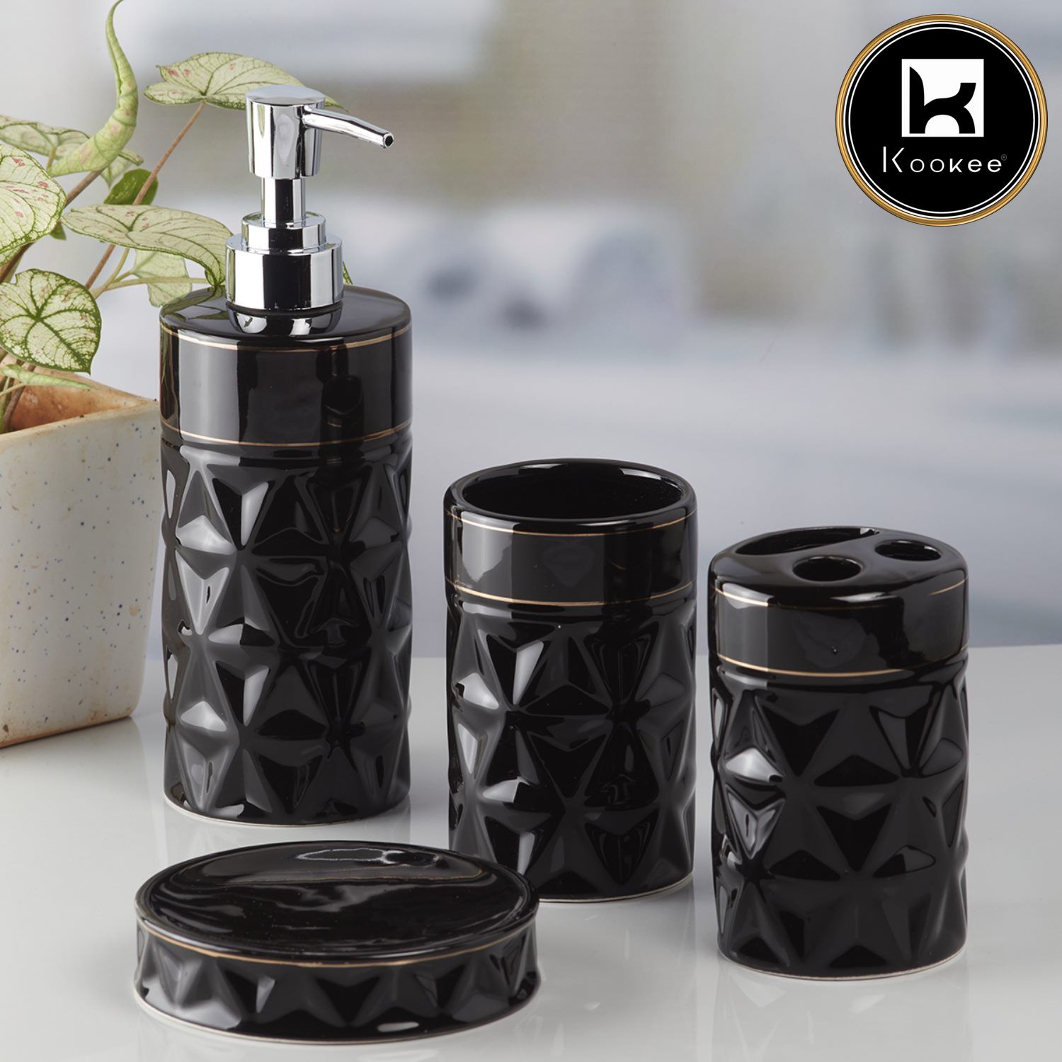 Kookee Ceramic Bathroom Sets, Black, ART09848