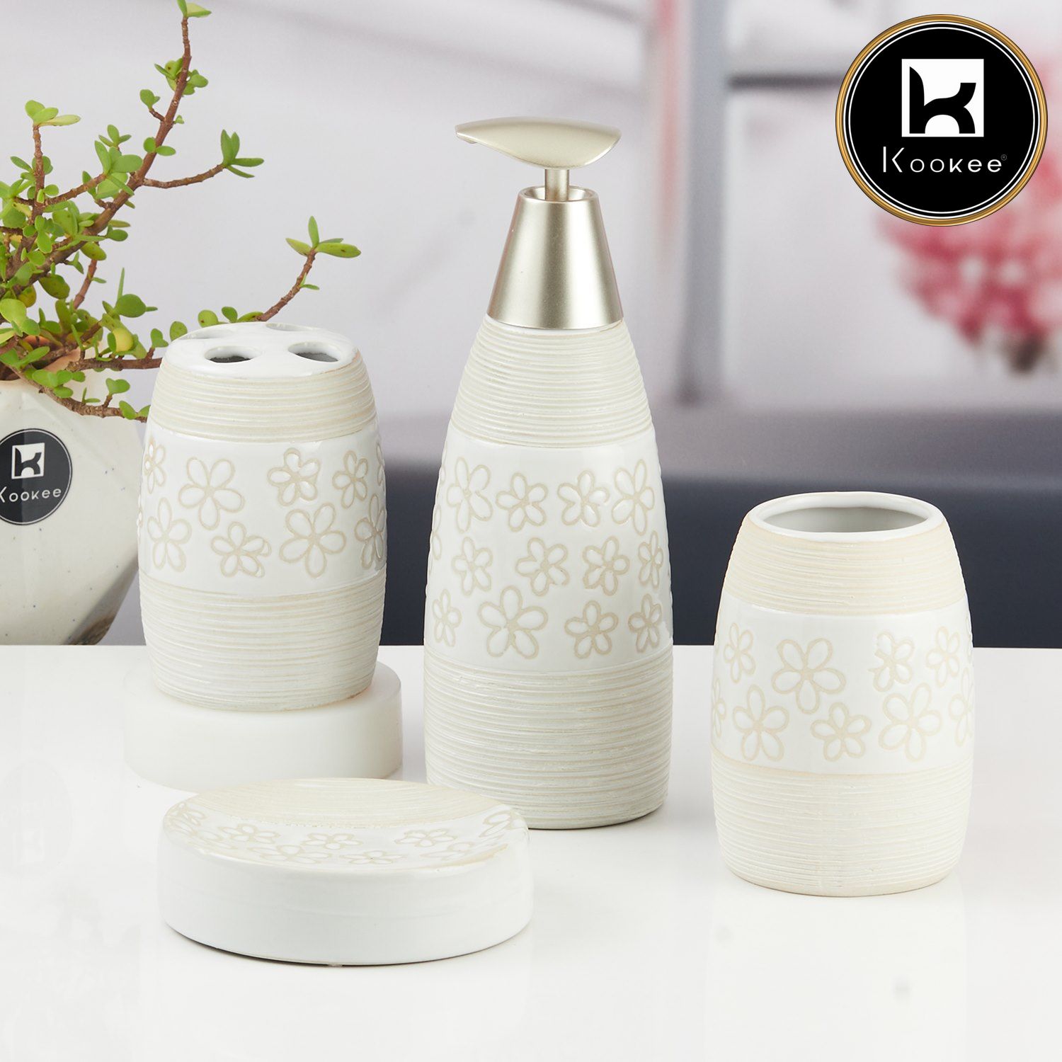 Kookee Ceramic Bathroom Sets, White, ART09849