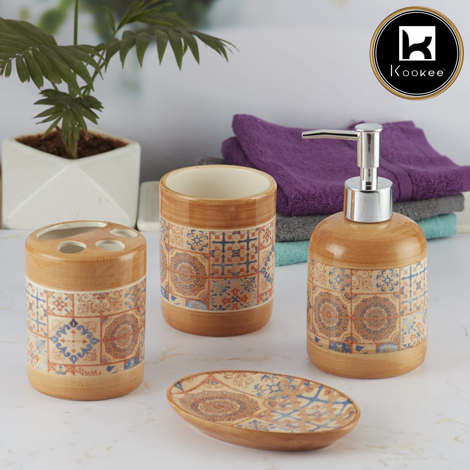Kookee Ceramic Bathroom Sets, Orange, ART09861