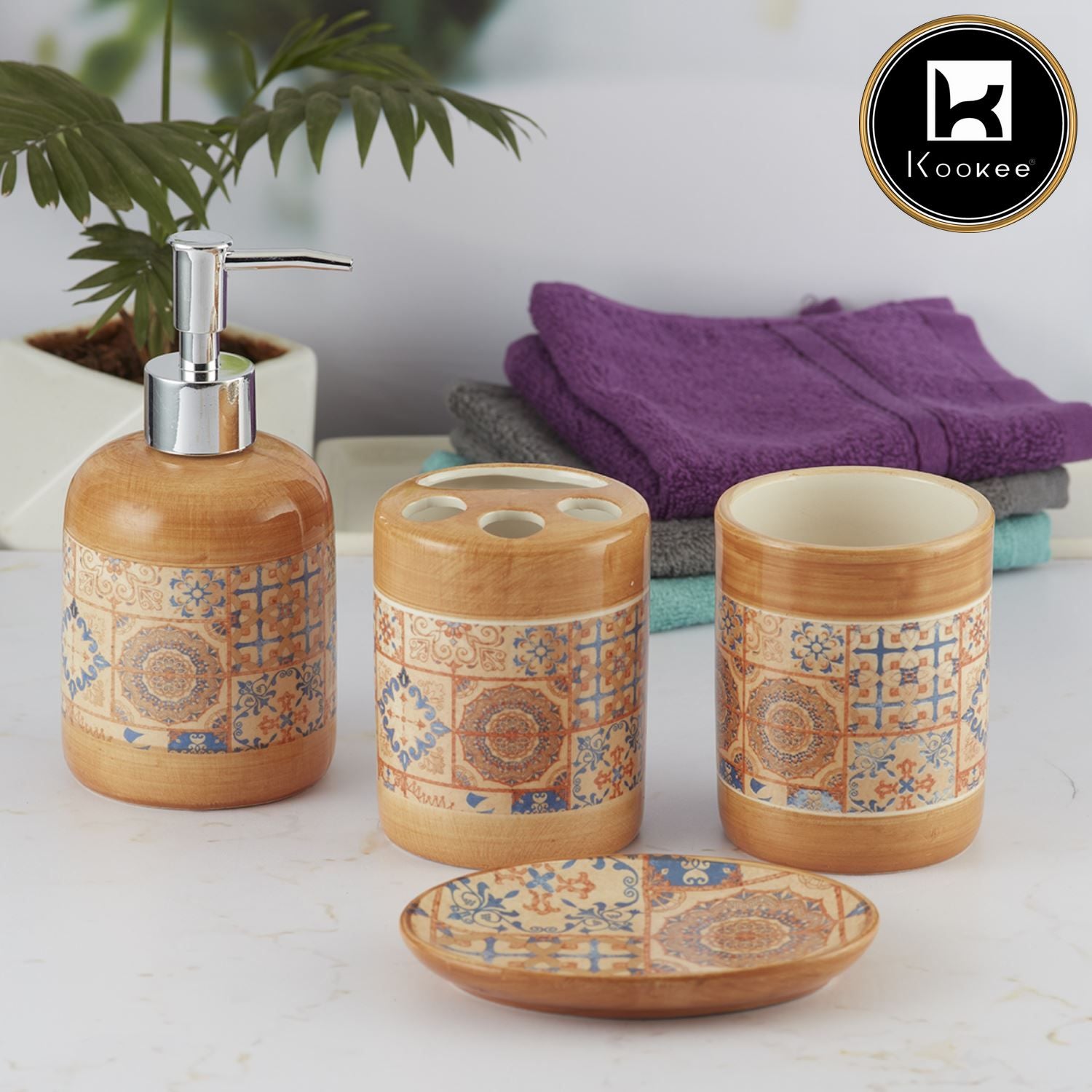 Kookee Ceramic Bathroom Sets, Orange, ART09861