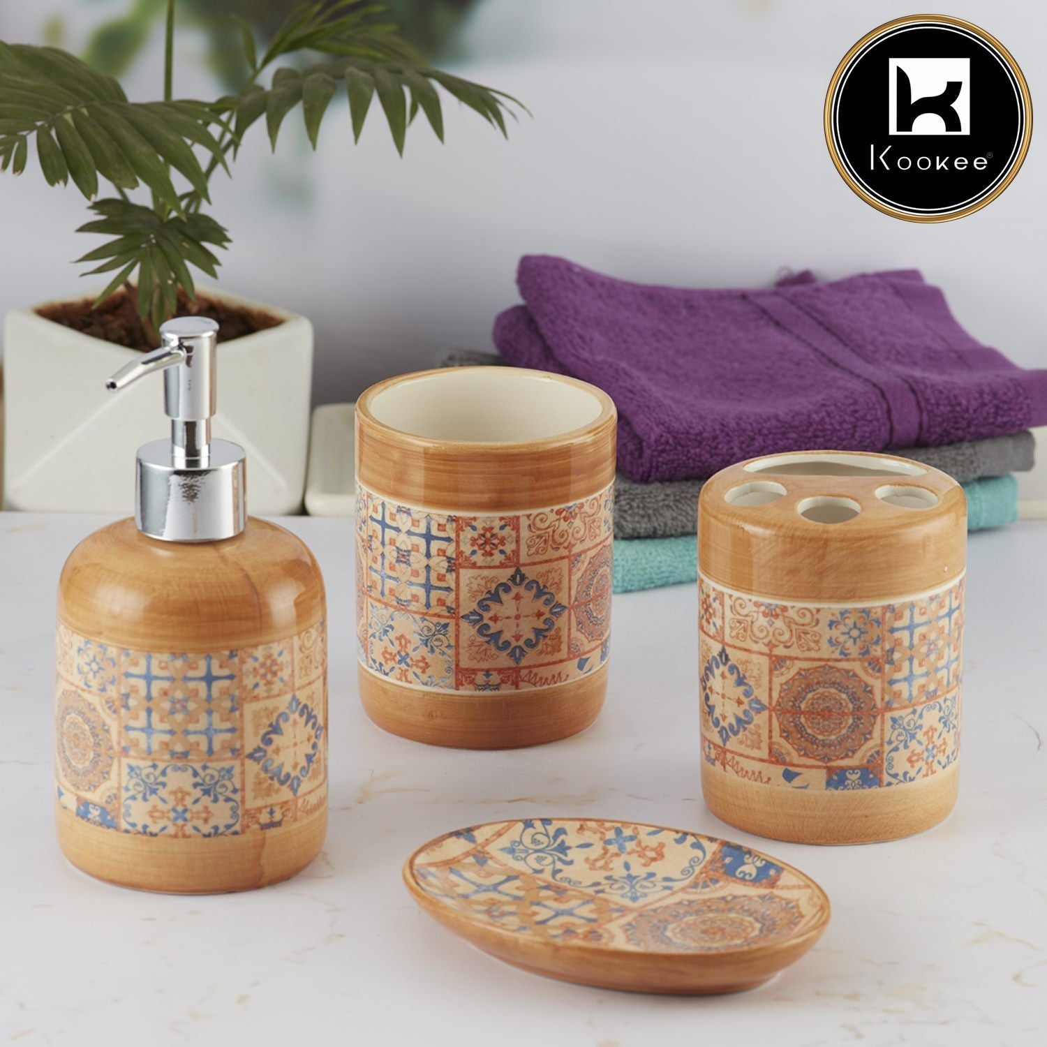 Ceramic Bathroom Set of 4 with Soap Dispenser (9861)