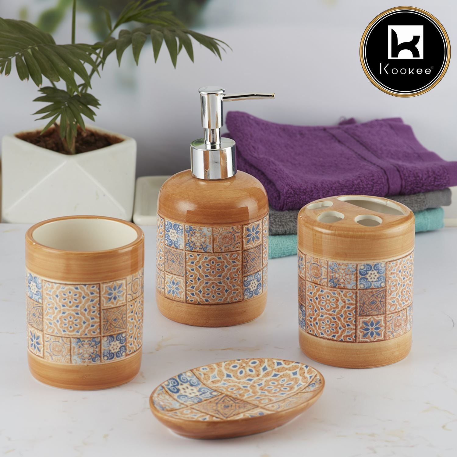 Kookee Ceramic Bathroom Sets, Orange, ART09862