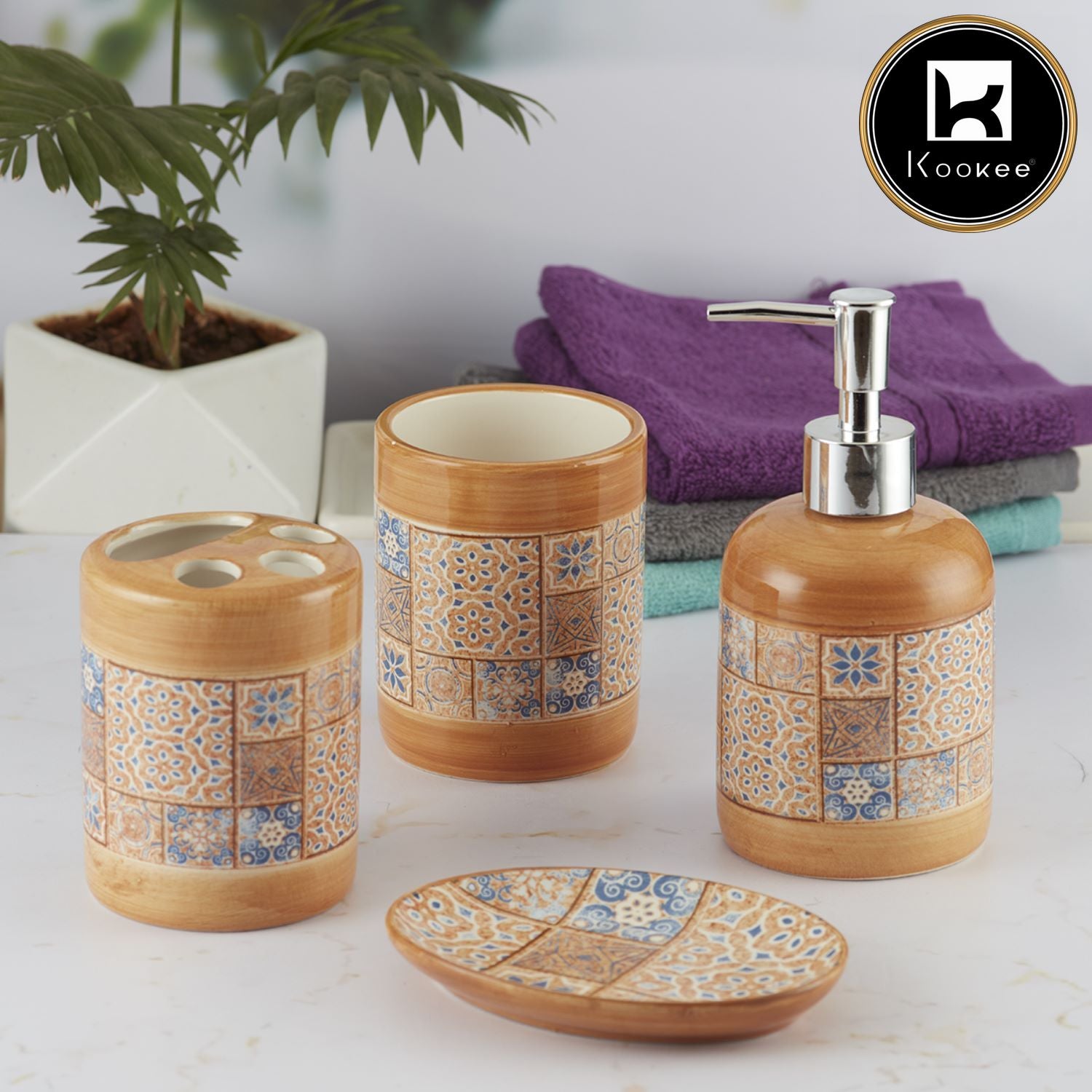 Kookee Ceramic Bathroom Sets, Orange, ART09862