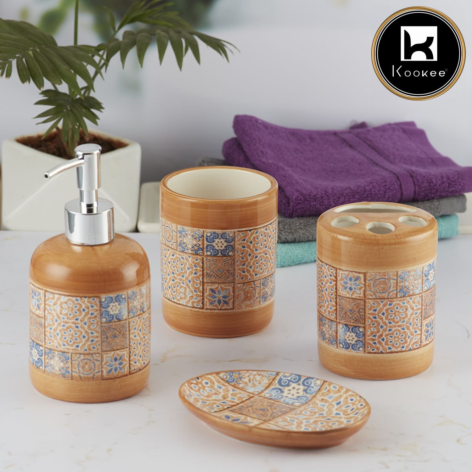 Kookee Ceramic Bathroom Sets, Orange, ART09862